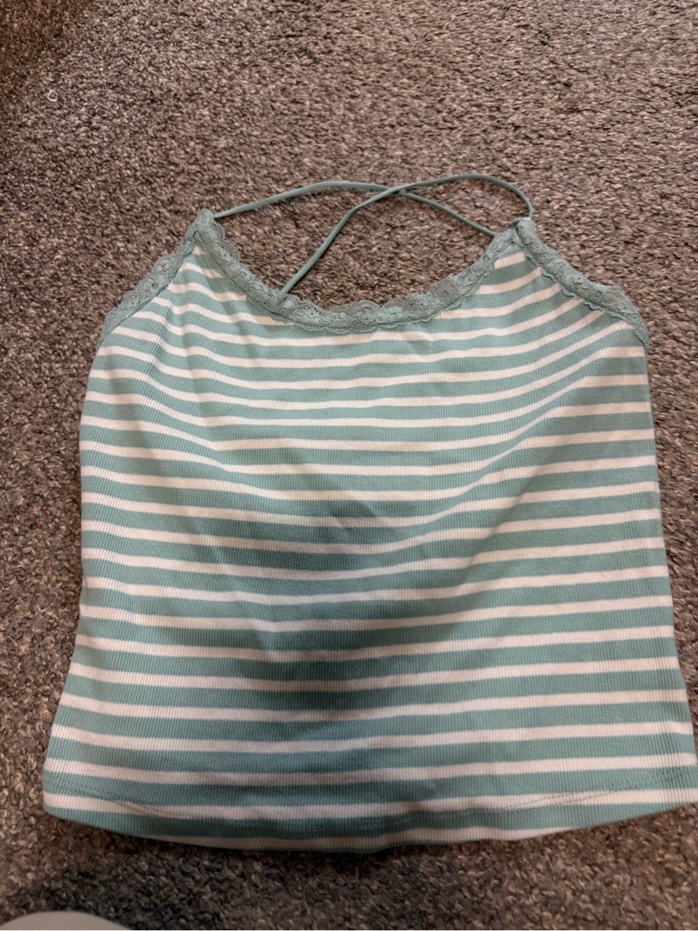 American Eagle Mint & White Striped Lace-Trim Tank Top